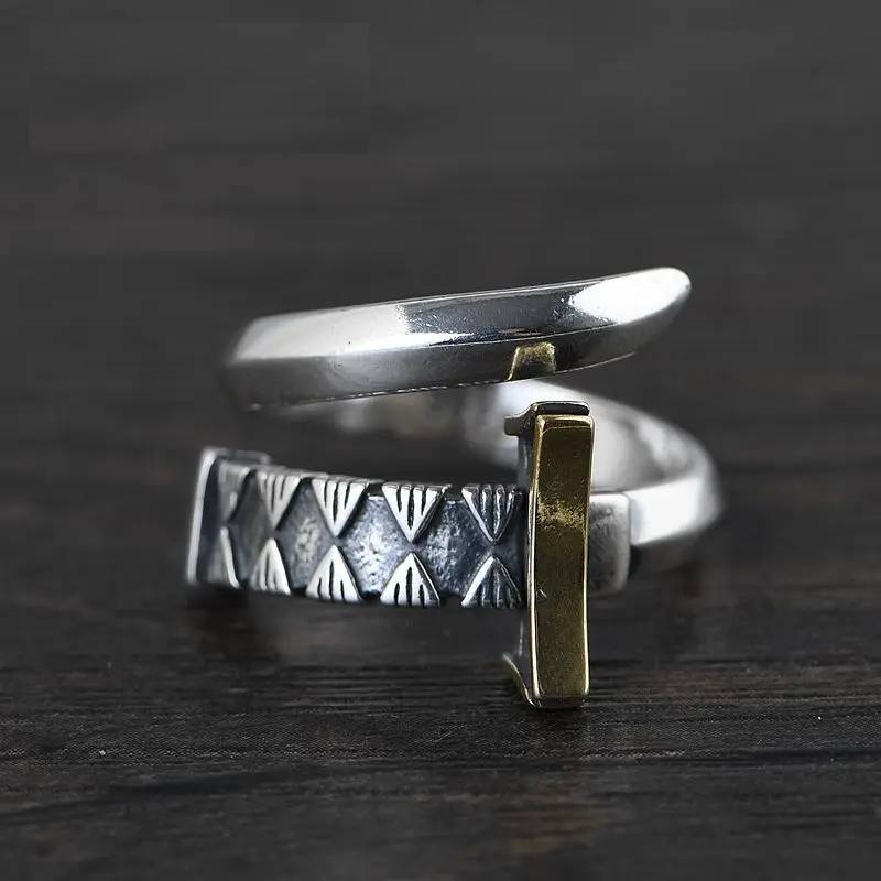 Vintage S925 Sterling Silver Men's Ring - Thai Silver Sword Design, Fashion Punk Jewelry Mens Rings