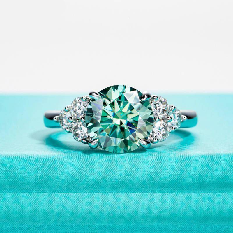 Stunning 3ct Blue-Green Moissanite Engagement Ring Women's Rings
