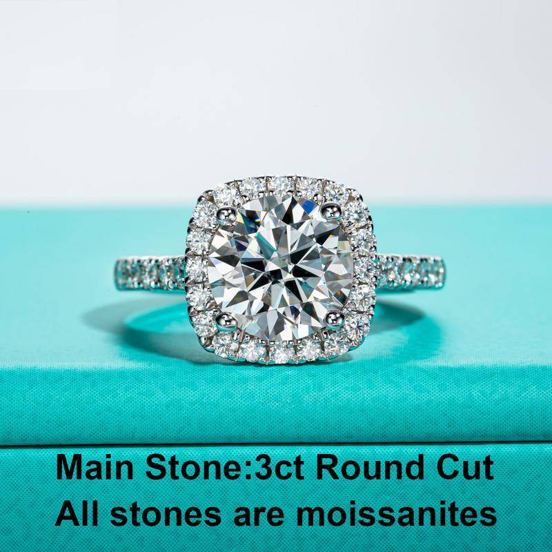 3ct Round Cut D Color Moissanite Halo Engagement Ring 18K Gold Plated Women's Rings