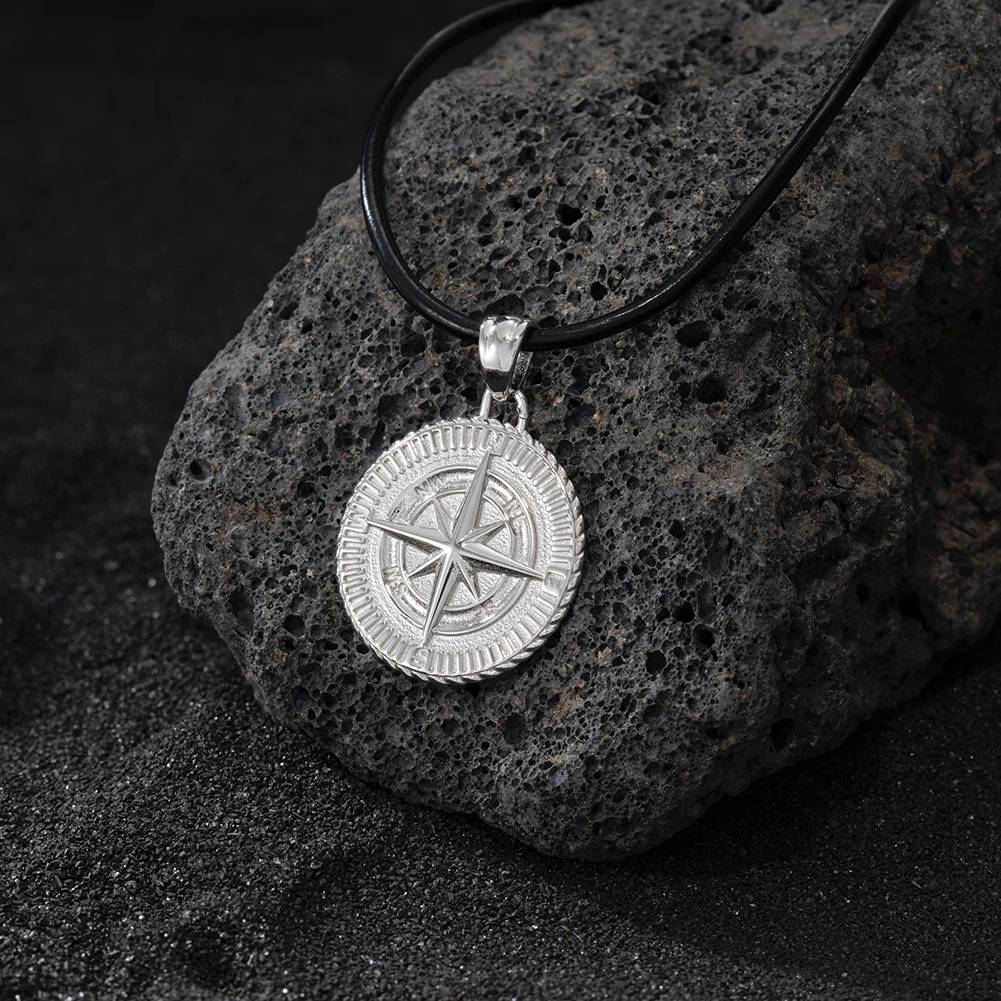 Compass Pendant Necklace in 925 Sterling Silver Mens Pendants