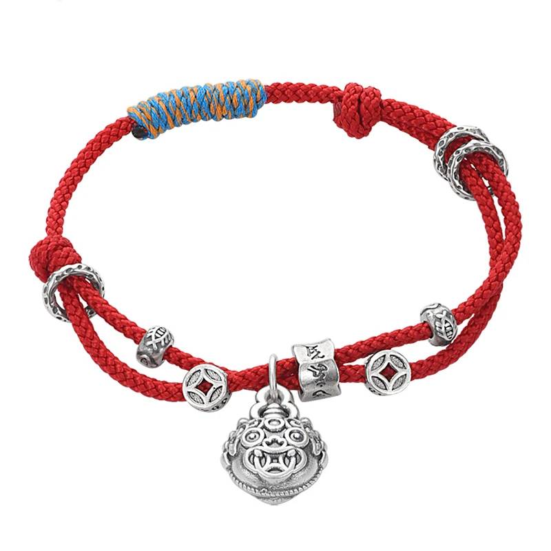 925 Silver Red Rope Bracelet Traditional Beadwork Bracelets & Bangles Men's Bracelets