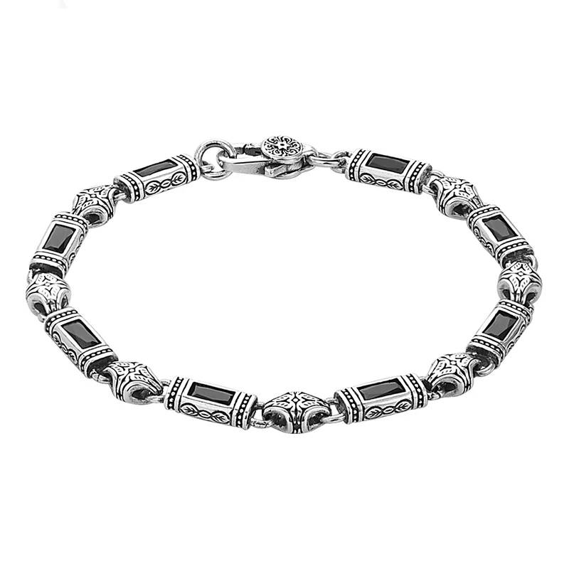 Silver Bracelet with Black Onyx Inlays Men's Bracelets
