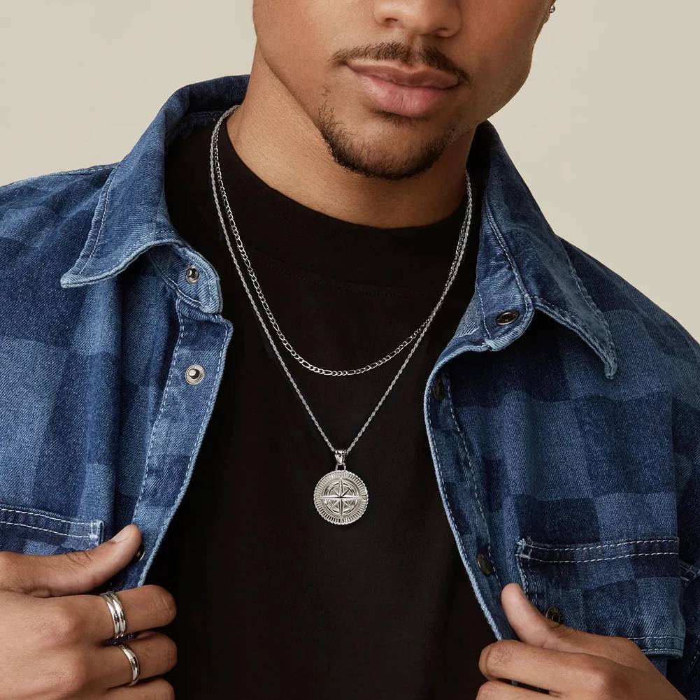 Compass Pendant Necklace in 925 Sterling Silver Mens Pendants