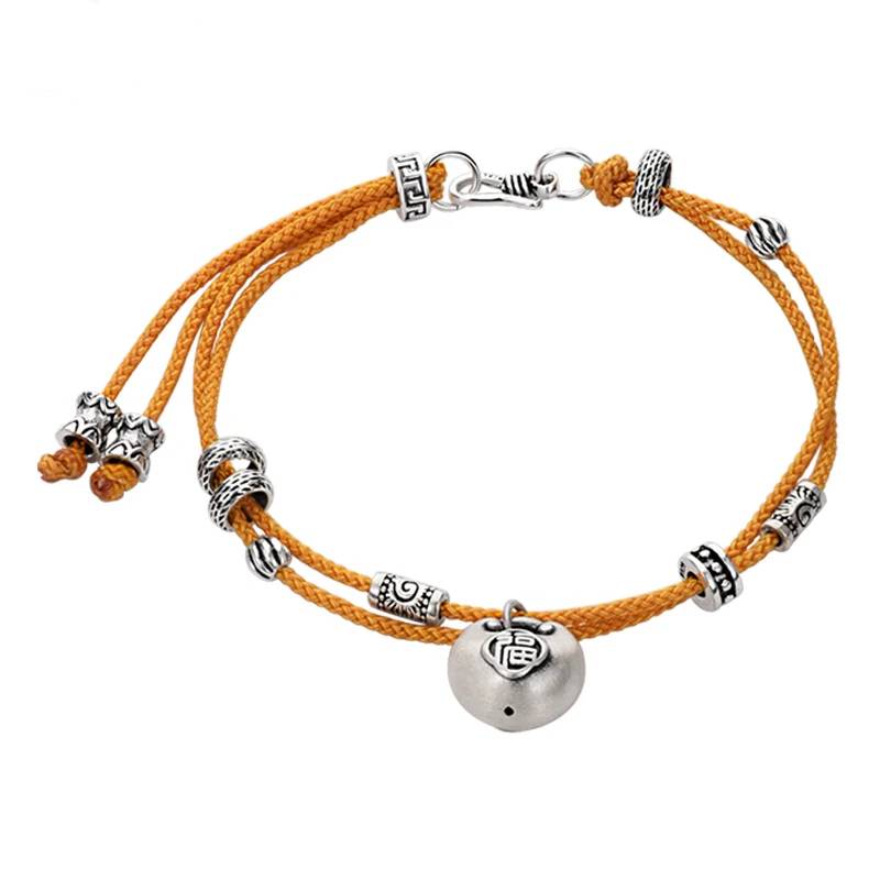 Yellow Rope Silver Charm Good Luck Bracelet Bracelets & Bangles Men's Bracelets