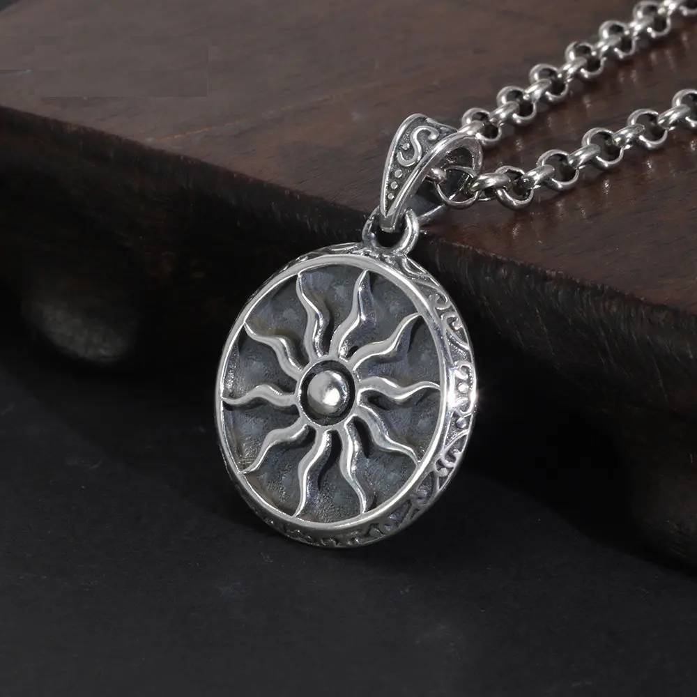 Sterling Silver Sun Pendant Necklace Mens Pendants