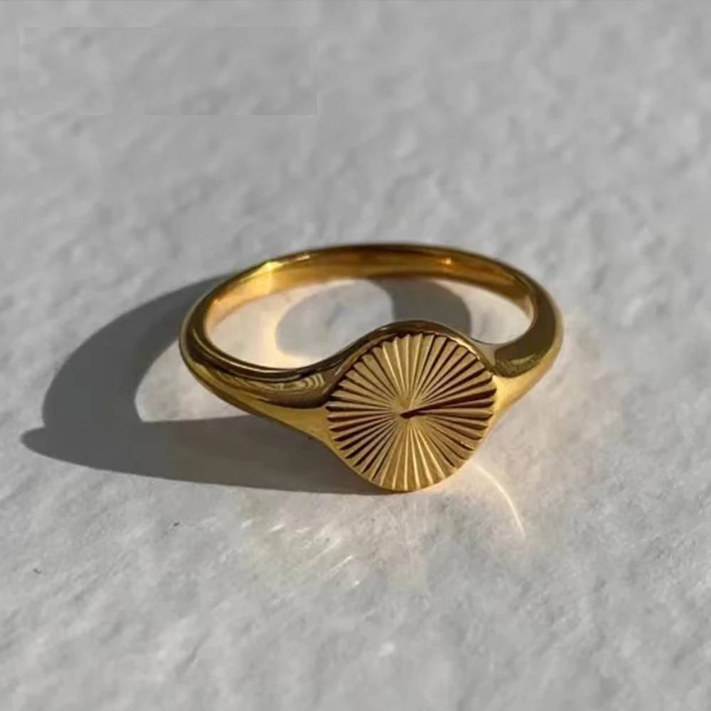 Wave Rays Texture Signet Ring for Women Women's Rings