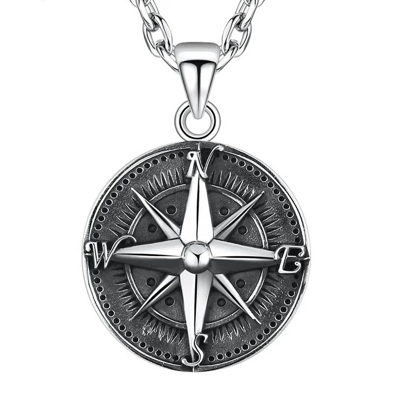 Vintage Compass Pendant in 925 Sterling Silver Mens Pendants