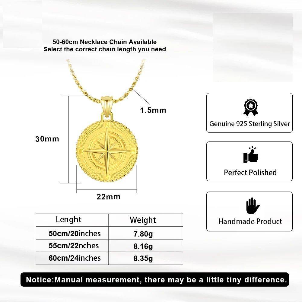 Compass Pendant Necklace in 925 Sterling Silver Mens Pendants