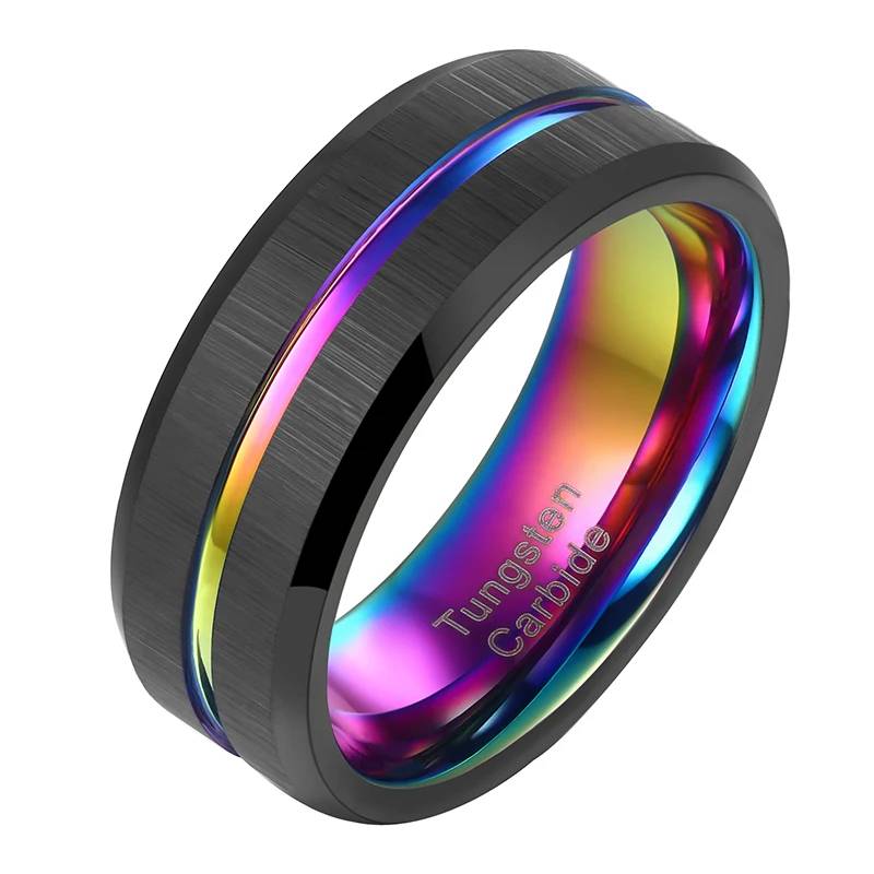 Tungsten Carbide Ring with Rainbow Groove Mens Rings