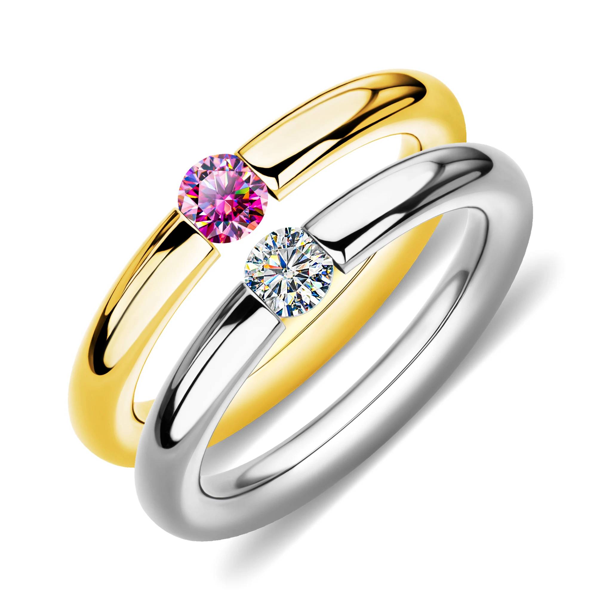 4mm Round Cut Moissanite Titanium Steel Ring Women's Earrings