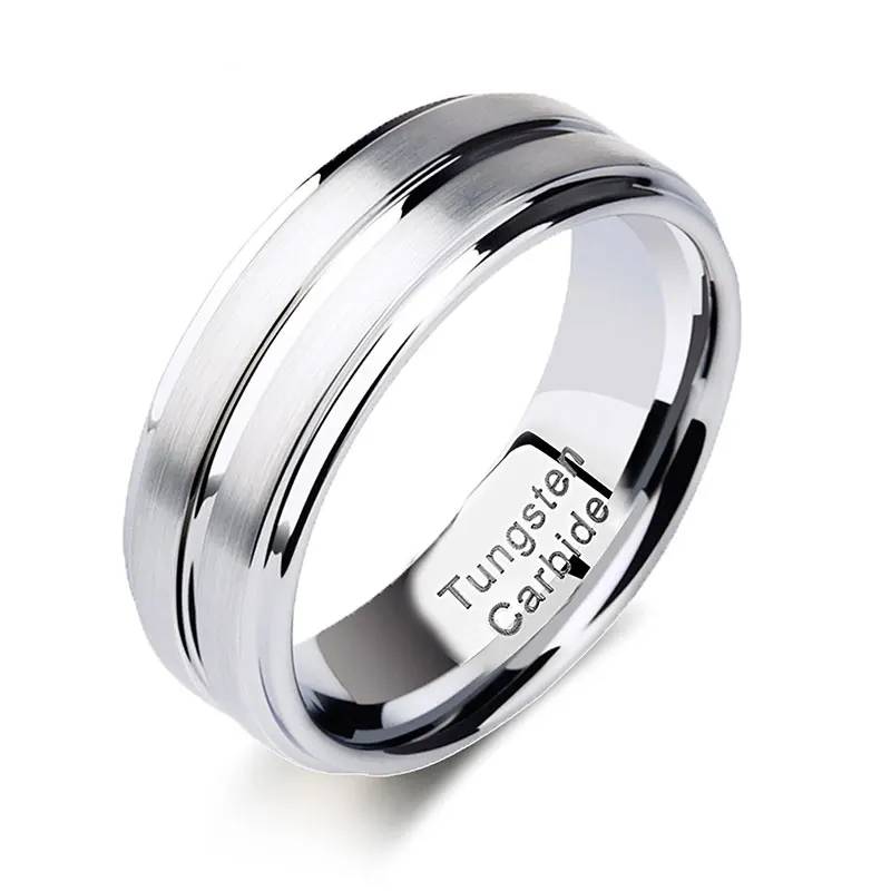 Men's Tungsten Carbide Groove Ring 8mm Polished Band Mens Rings