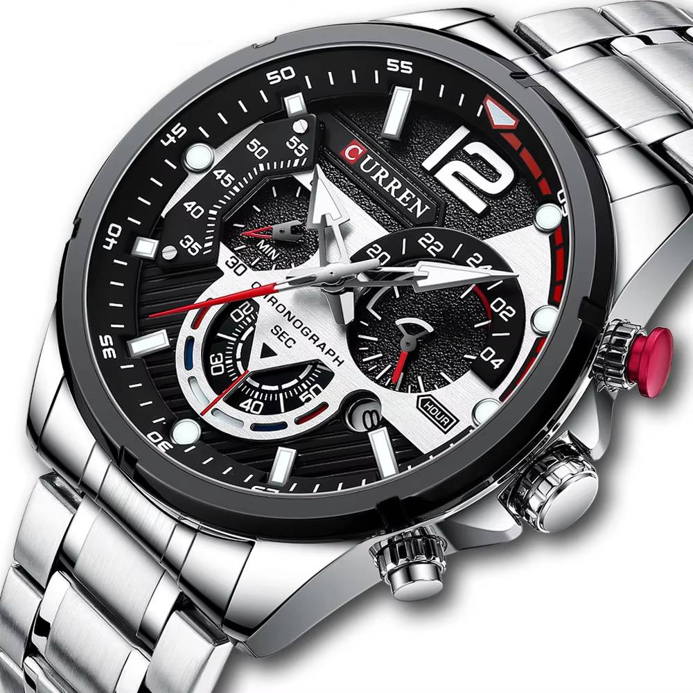 CURREN Casual Business Chronograph Watch Curren watches Color : silver box|silver|black green box|black green|black gold box|black gold|blue box|blue|black box|black 