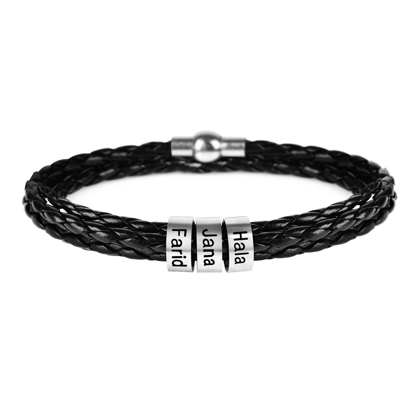 Men's Personalized Leather Bracelet Men's Bracelets Metal Color : 1 Name|2 Names|3 Names|4 Names|5 Names|6 Names|7 Names 