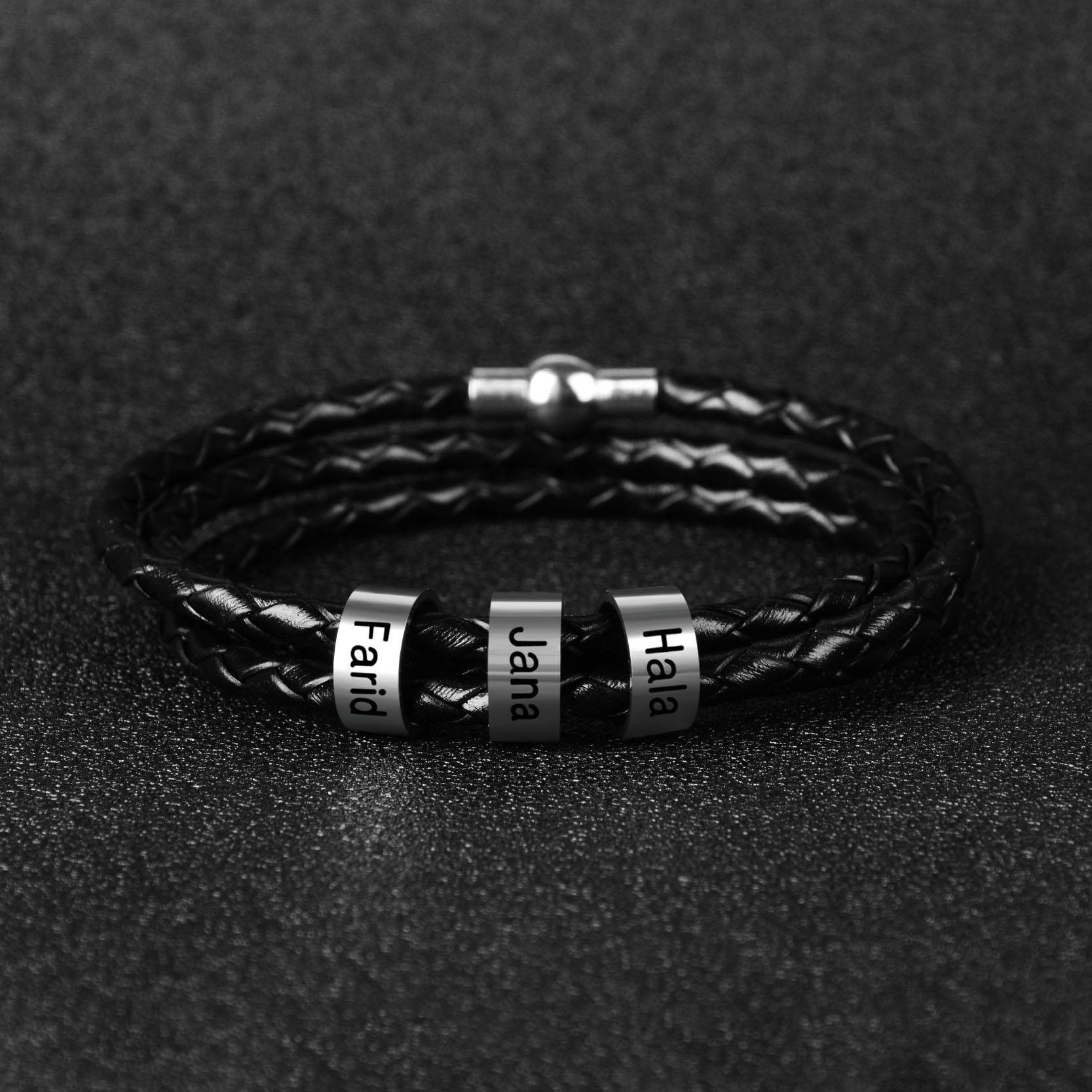 Men's Personalized Leather Bracelet Men's Bracelets Metal Color : 1 Name|2 Names|3 Names|4 Names|5 Names|6 Names|7 Names 