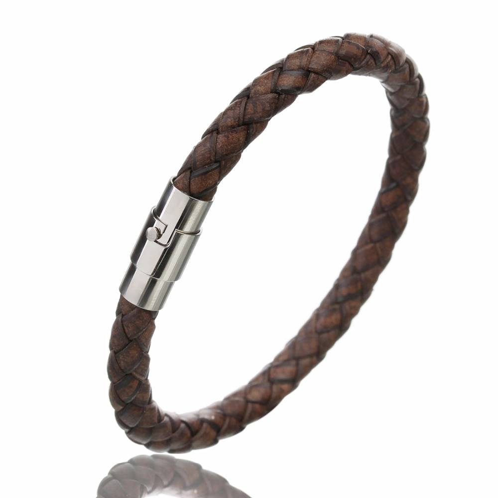 Braided Wristband for Men with Magnetic Clasp Men's Bracelets Color : Black|Beige|Light Coffee|Dark Coffee|Wine Red 