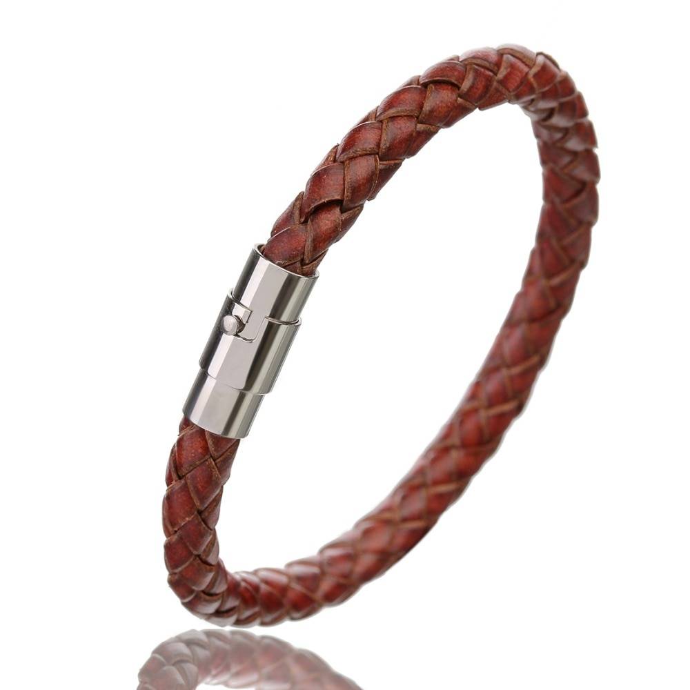 Braided Wristband for Men with Magnetic Clasp Men's Bracelets Color : Black|Beige|Light Coffee|Dark Coffee|Wine Red 