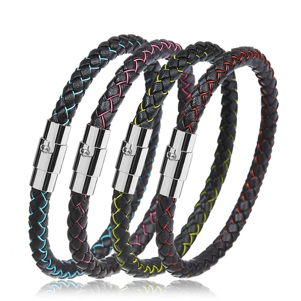 Braided Wristband for Men with Magnetic Clasp Men's Bracelets Color : Black|Beige|Light Coffee|Dark Coffee|Wine Red 