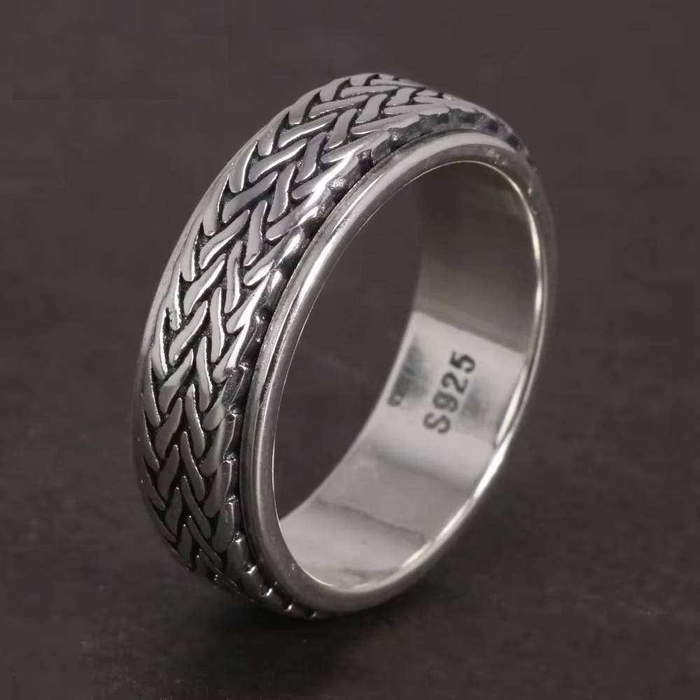 925 Sterling Silver Rotatable Spinner Ring Mens Rings Ring Size : 11|12|9|10|7|8|13 