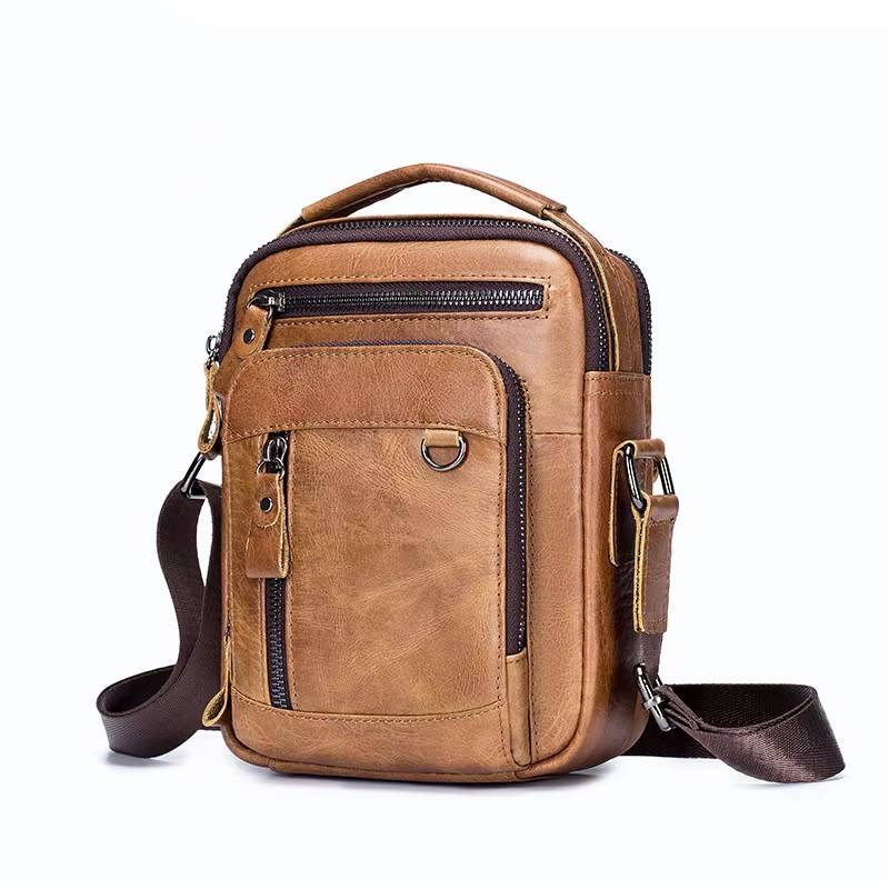 Genuine Leather Small Men’s Shoulder Bags men’s briefcases Size : 22x17x6.5cm 