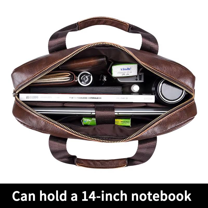 Genuine Leather 14-Inch Laptop Briefcase men’s briefcases Color : black|brown 