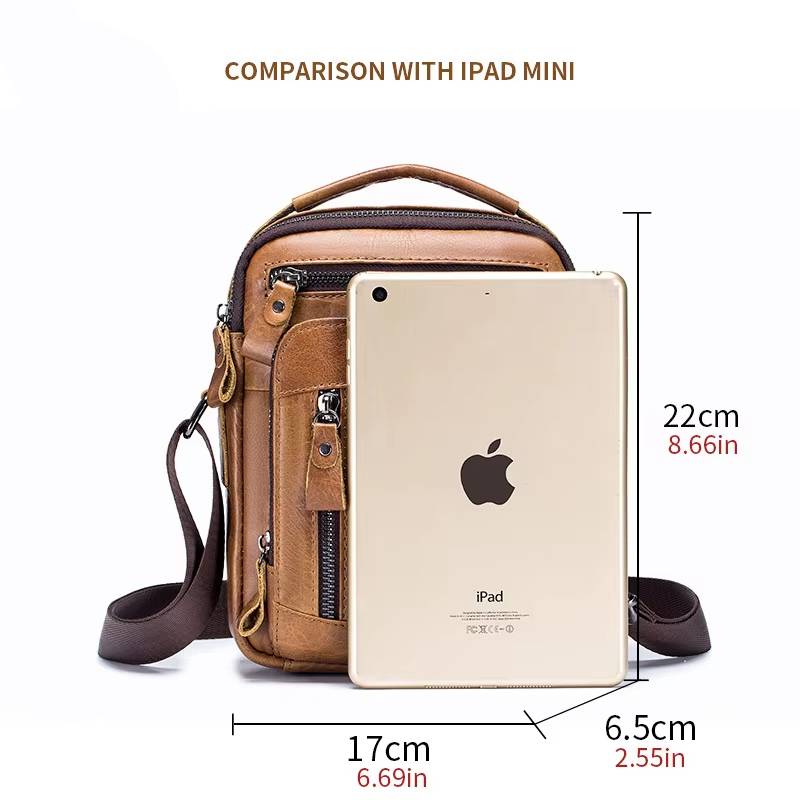 Genuine Leather Small Men’s Shoulder Bags men’s briefcases Size : 22x17x6.5cm 