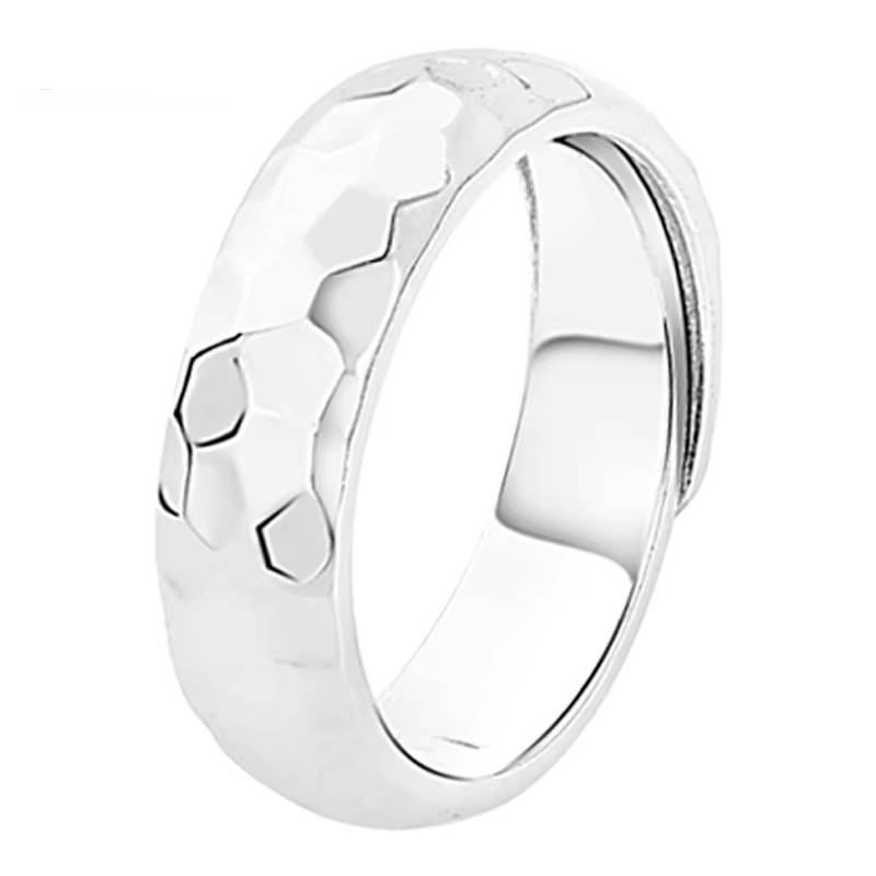 999 Fine Silver Hammered Texture Unisex Ring Mens Rings Gem Color : Small|Big 