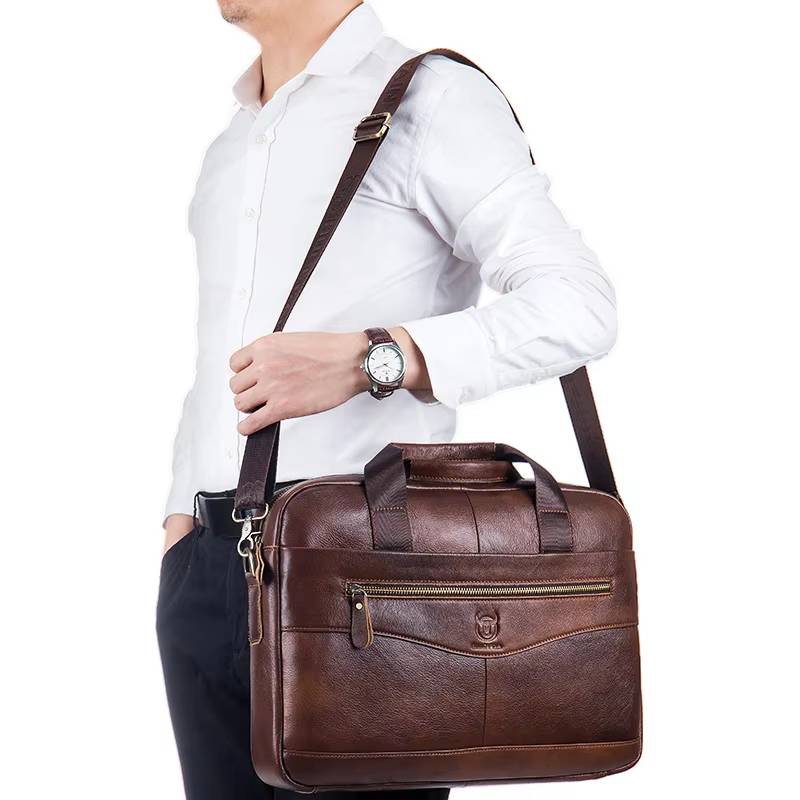 Genuine Leather 14-Inch Laptop Briefcase men’s briefcases Color : black|brown 