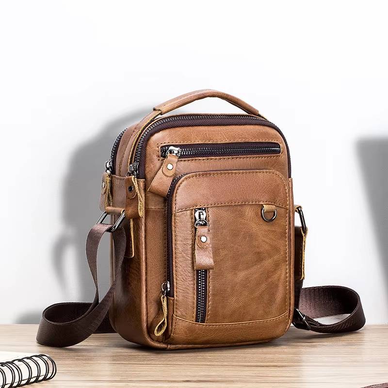 Genuine Leather Small Men’s Shoulder Bags men’s briefcases Size : 22x17x6.5cm 