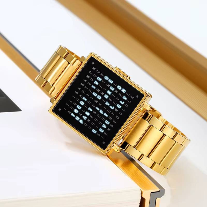 SKMEI LED Word Watch Matrix Timepiece SKMEI Watches Color : silver steel|black steel|gold steel 