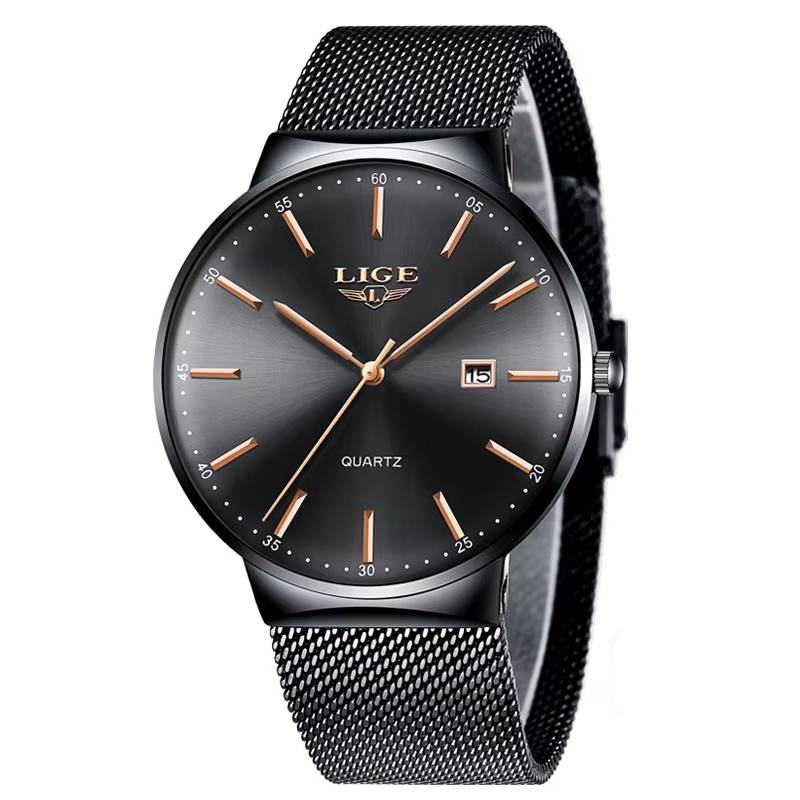 LIGE Ultra-Thin Men's Quartz Watch Lige Watches Color : Blue Gold Black|Blue Gold|Gold Black|Black Gold|Blue Black 
