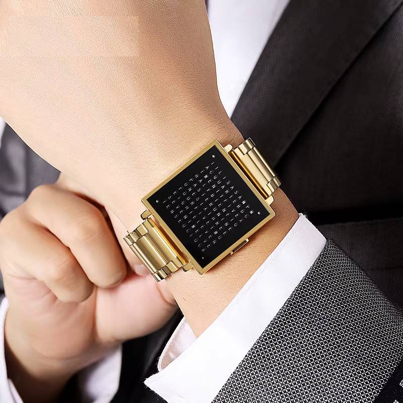 SKMEI LED Word Watch Matrix Timepiece SKMEI Watches Color : silver steel|black steel|gold steel 