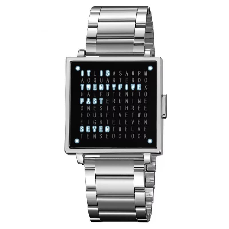 SKMEI LED Word Watch Matrix Timepiece SKMEI Watches Color : silver steel|black steel|gold steel 