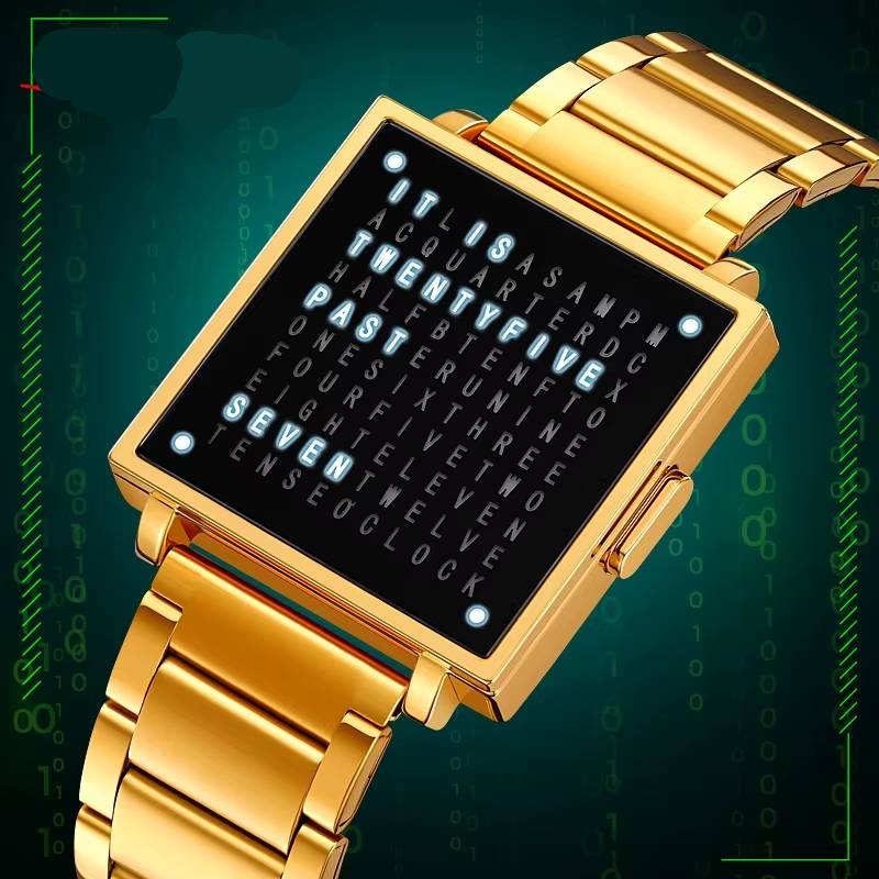 SKMEI LED Word Watch Matrix Timepiece SKMEI Watches Color : silver steel|black steel|gold steel 