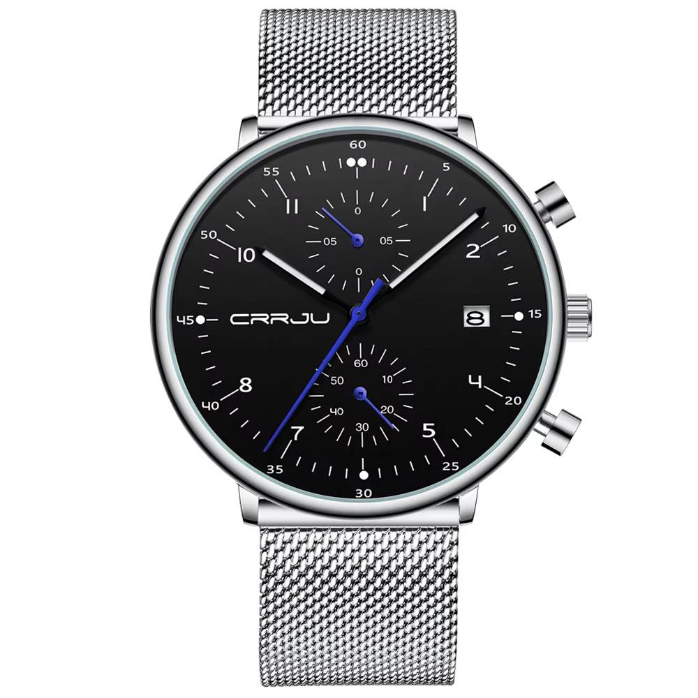 CRRJU Men’s Chronograph Watch Top Brand Watches For Men Color : Silver white|Silver Black|Rose gold|Black Rose|Black|Blue 