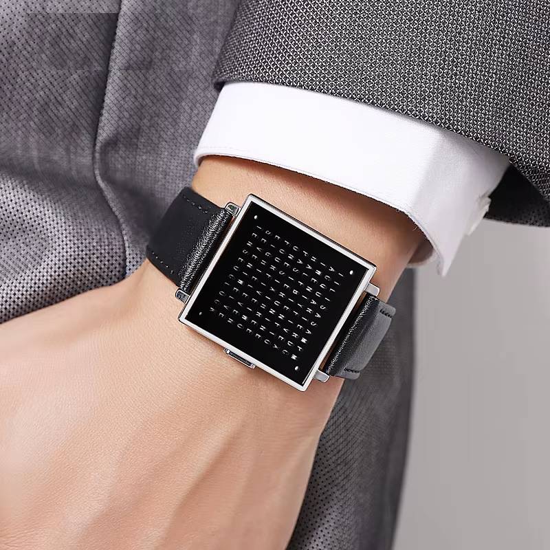 Word Display LED Watch with Leather Strap SKMEI Watches Color : gold black|silver black|black black 