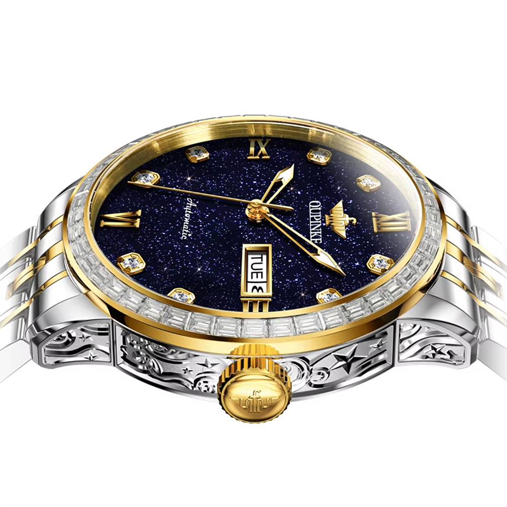 OUPINKE Starry Sky Series Men's Watches Mechanical Automatic Watch for Men Top Brand Luxury Sapphire Stainless Steel waterproof OUPINKE Watches Color : silver blue|silver gold blue 
