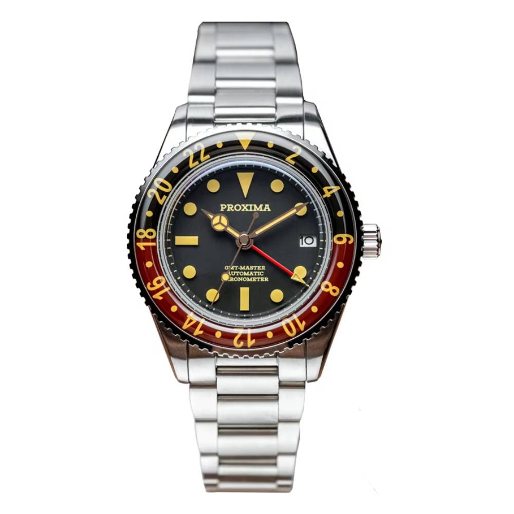 2024 New PX1719 NH34 GMT Luxury Sports Style Full Luminous Bidirectional Sapphire Bezel Automatic Mechanical Watch 20 Bar Watches For Men Color : Black Color 