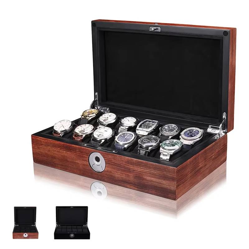 Biometric Fingerprint Security Watch Box Watch Boxes Color : 12 slots Wood Textur|12 slots Black|8 slots Wood Texture|8 slots Black 