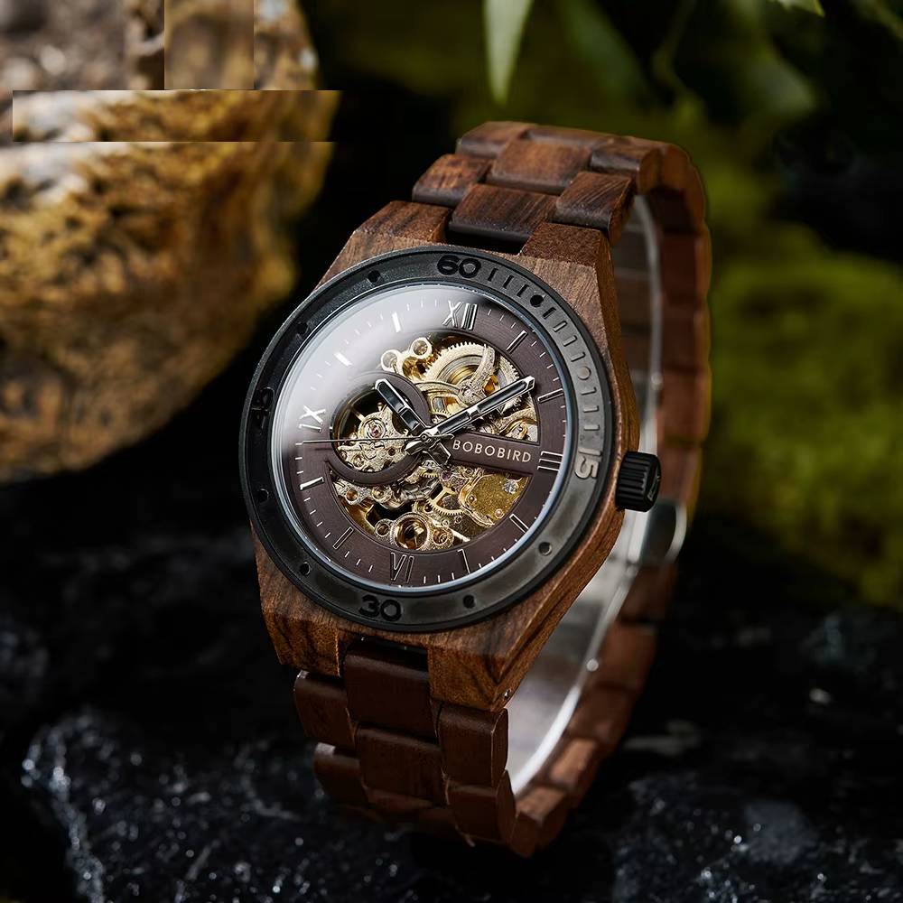 BOBO BIRD Skeleton Dial Wooden Watch