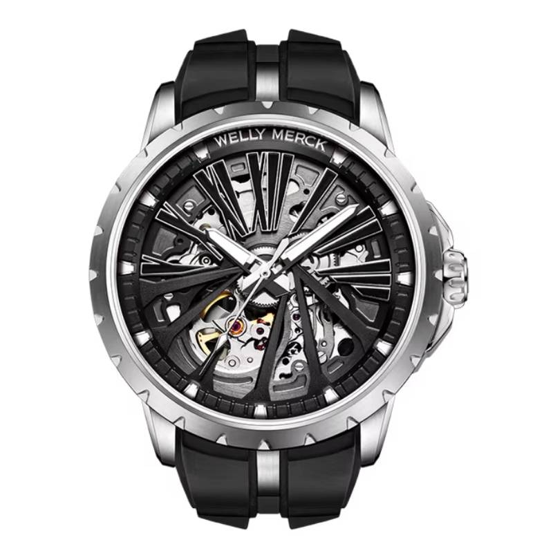 Welly Merck Automatic Skeleton Sport Watch Welly Merck Watches Color : BLACK|GOLD|SILVER 