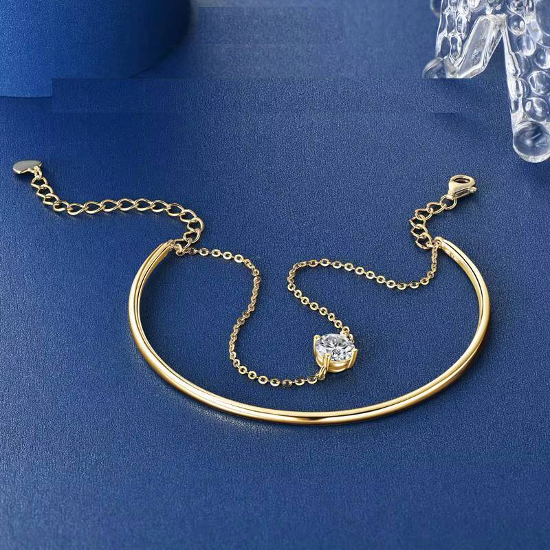 Anziw Double Layers 6.5mm D Color Moissanite Bracelet Bangle Cuff for Women 925 Silver Chain Bilayer Bracelets 2024 Jewelry Gift Bracelets & Bangles Gem Color : White gold color|Yellow gold color 