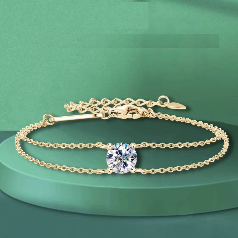 Anziw Real 925 Silver Double Chain Bracelet 6.5mm 1.0ct D Color Moissanite Bracelets With GRA Certificate Jewelry for Women Gift Bracelets & Bangles Gem Color : White Gold Color|Yellow Gold Color 