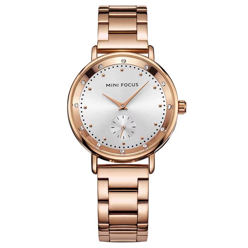 MINI FOCUS Women’s Stainless Steel Watch Mini Focus Watches Color : rose gold with box|silver watch withbox|black watch|black watch with box|silver watch|rose gold watch|gold watch|gold watch with box 