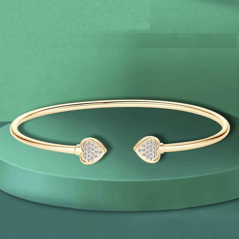 Anziw Love Heart Moissanite Cuff Bangle 925 Silver for Women Certified Simple Charm Open Bracelet Jewelry 18k Gold Plated Gifts Bracelets & Bangles Gem Color : Yellow Gold Color|White Gold Color 
