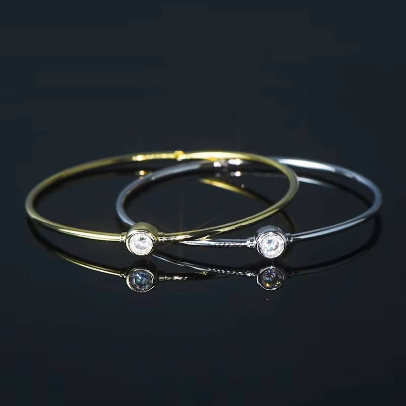 Anziw Simple Bangle 925 Silver 5mm 0.5ct D Color Bezel Moissanite Bangles 14K Gold Plated Hollow Tube Bracelet for Women Jewelry Bracelets & Bangles Gem Color : Yellow gold color|White gold color 