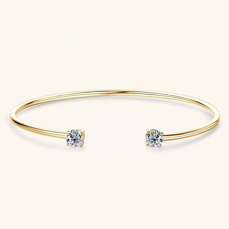 GOLD Double Moissanite Open Cuff Bracelet