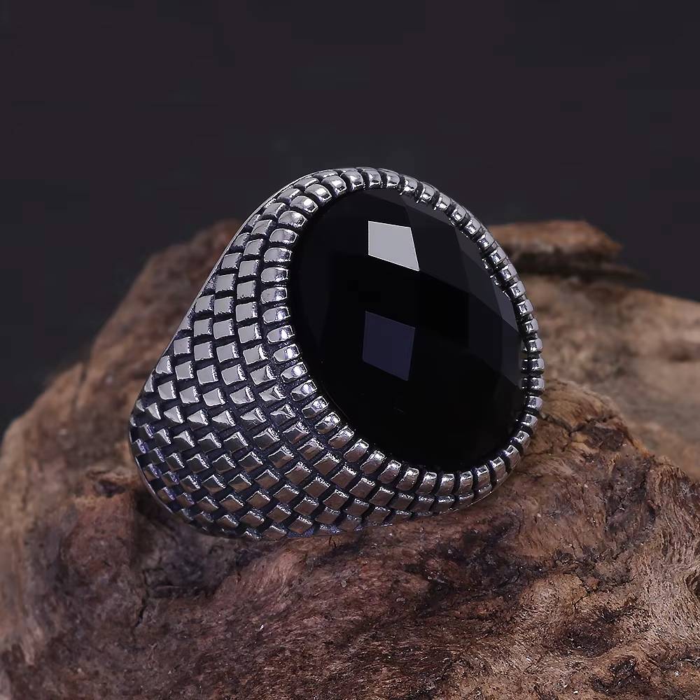 Black zircon gothic ring in sterling silver
