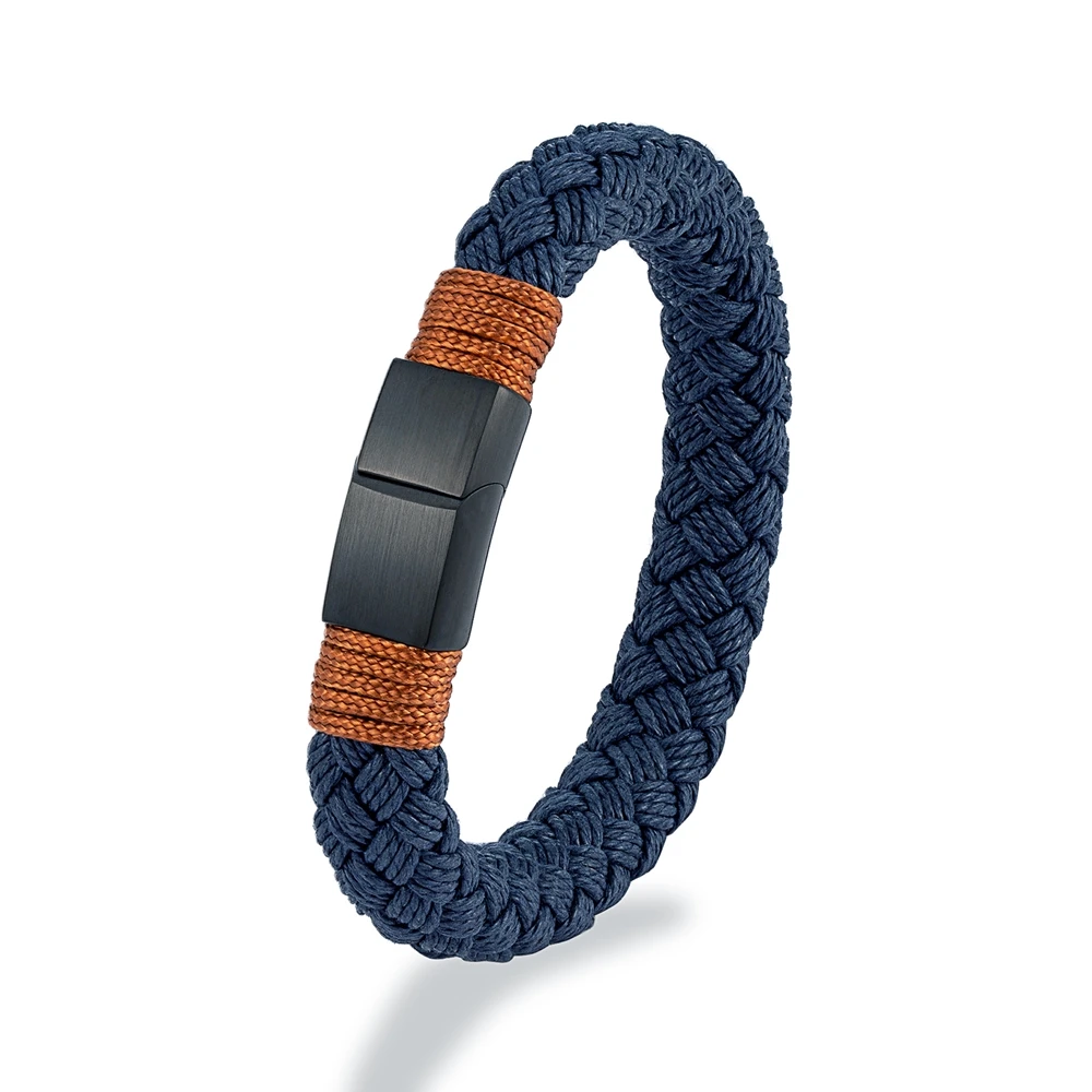 MKENDN Nautical Style Wide Rope Bracelet Fashion Men Stainless Steel Adjustable Shackle Clasp Wrap Bangles Handmade Jewelry Gift