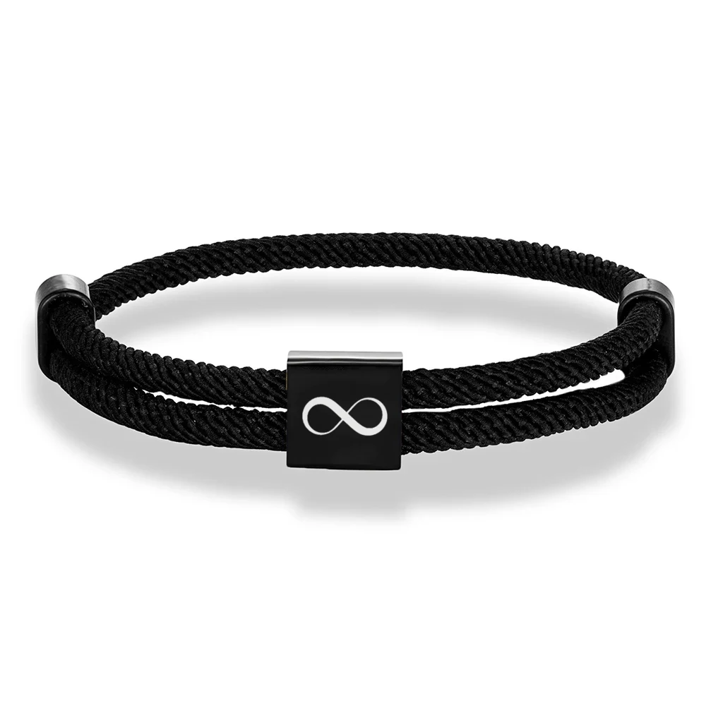 MKENDN Classic Men Infinity Bracelet Adjustable Nautical Rope Bracelets For Women Black Stainless Steel Couple Jewelry Gifts