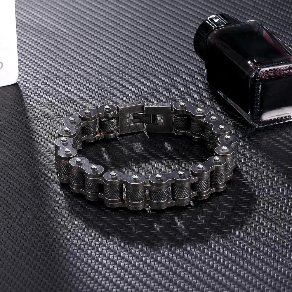 MKENDN Retro Biker Chain Bracelet Mens Bracelet Link Chain Motorcycle Bicycle Style Bracelets Stainless Steel Bangles Jewelry